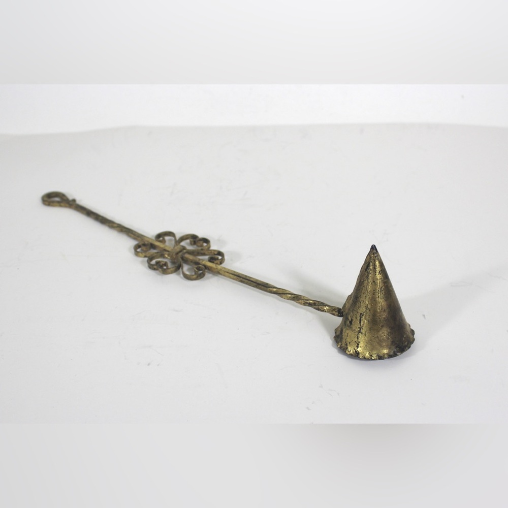 Large Vintage Gilt Gold Florentine Style Candle Snuffer, Twisted Wrought Iron